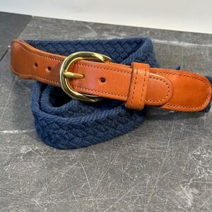 Mens Belt | Preston | Size 36 | Navy Blue Tan Braided Leather Solid Brass USA